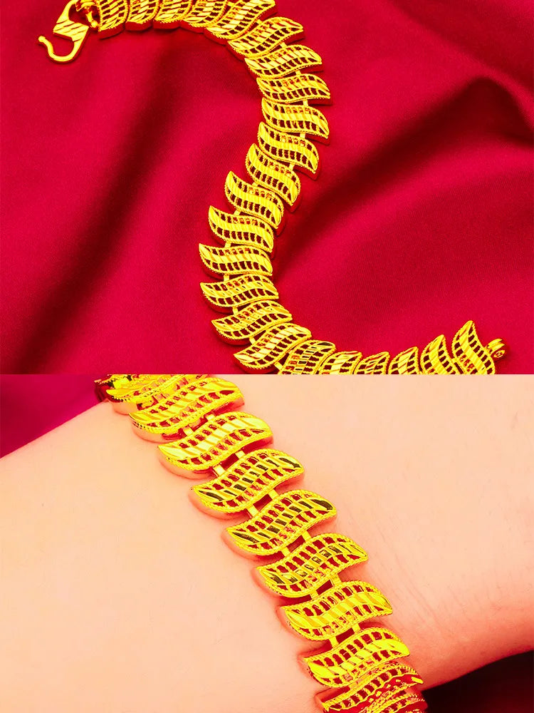 24K Gold Hollow Chain Bracelet Smooth S-Clasp