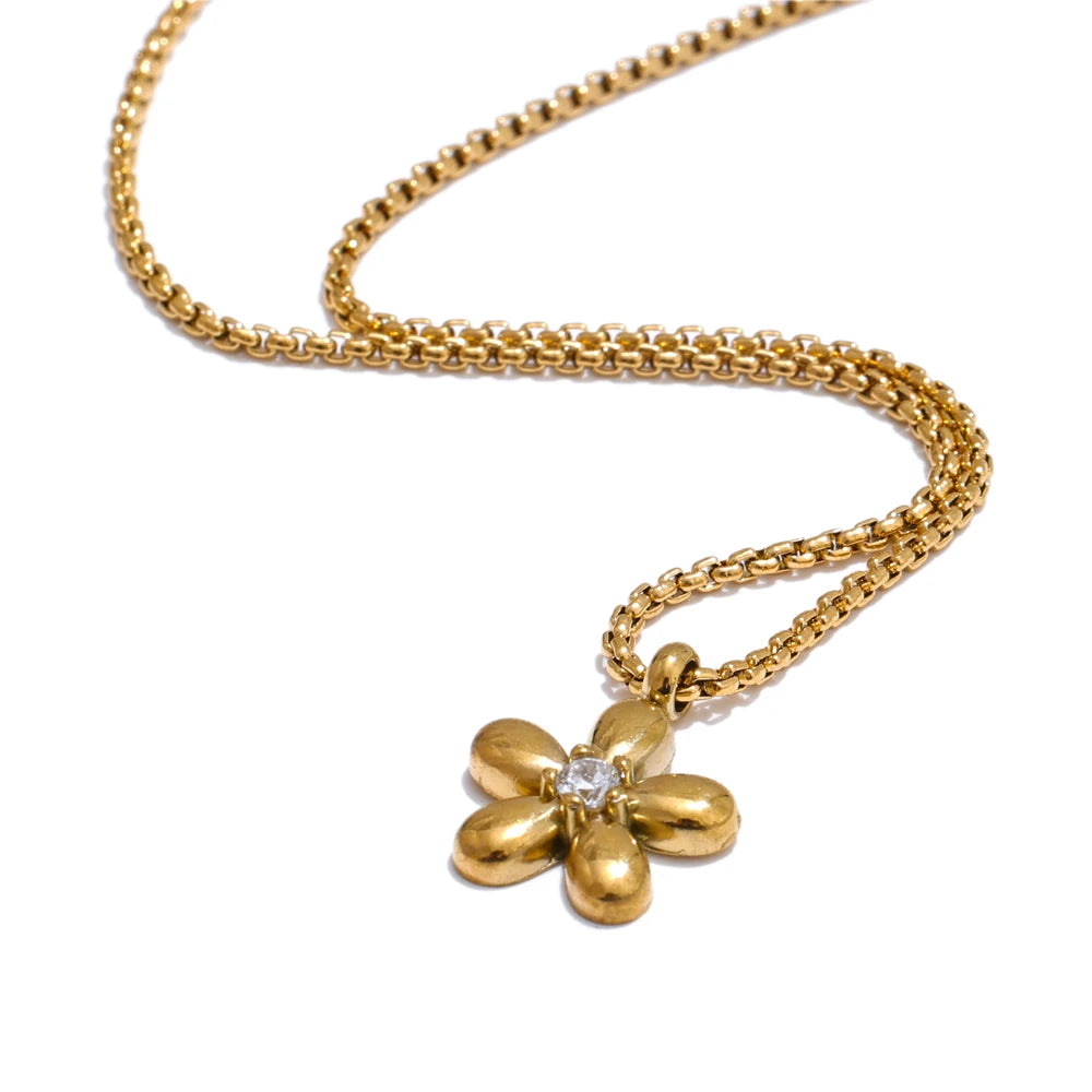 18K Gold Plated Stainless Steel Zirconia Flower