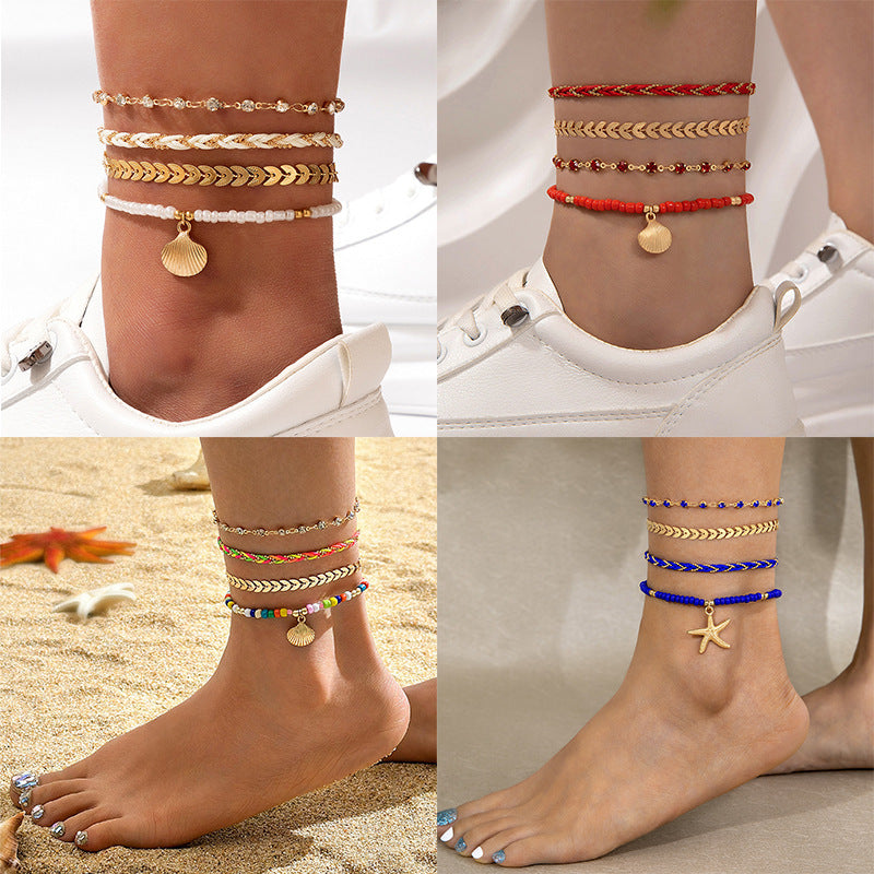 Infinity Beautiful Boho Anklet Set – 4pcs Unisex Woven Rope & Beaded Chains - Infinity Beautiful Boutique
