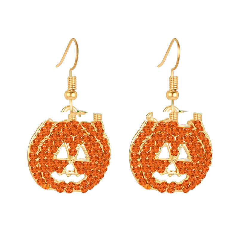 Skull Pumpkin Earrings Necklace Ring Jewelry Set