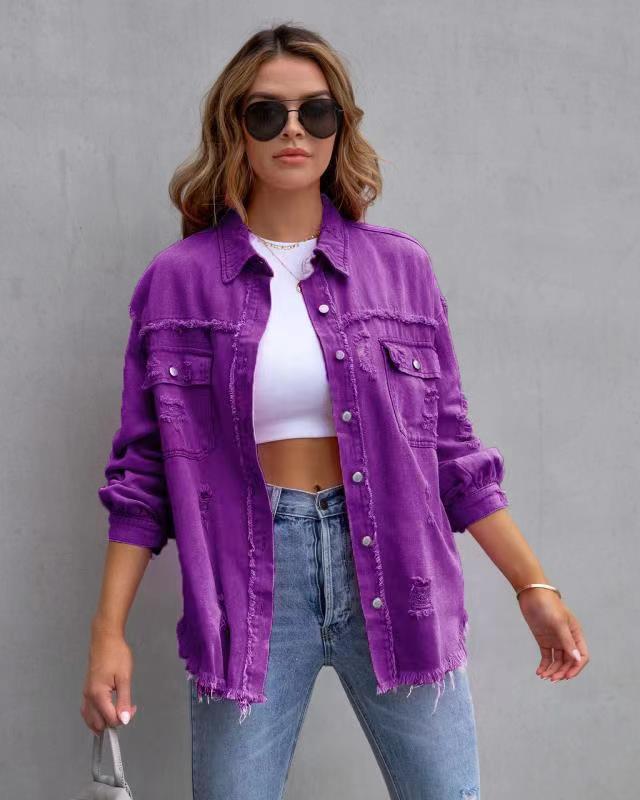Infinity Beautiful Ripped Shirt Jacket – Casual Women’s Top for Spring & Autumn - Infinity Beautiful Boutique