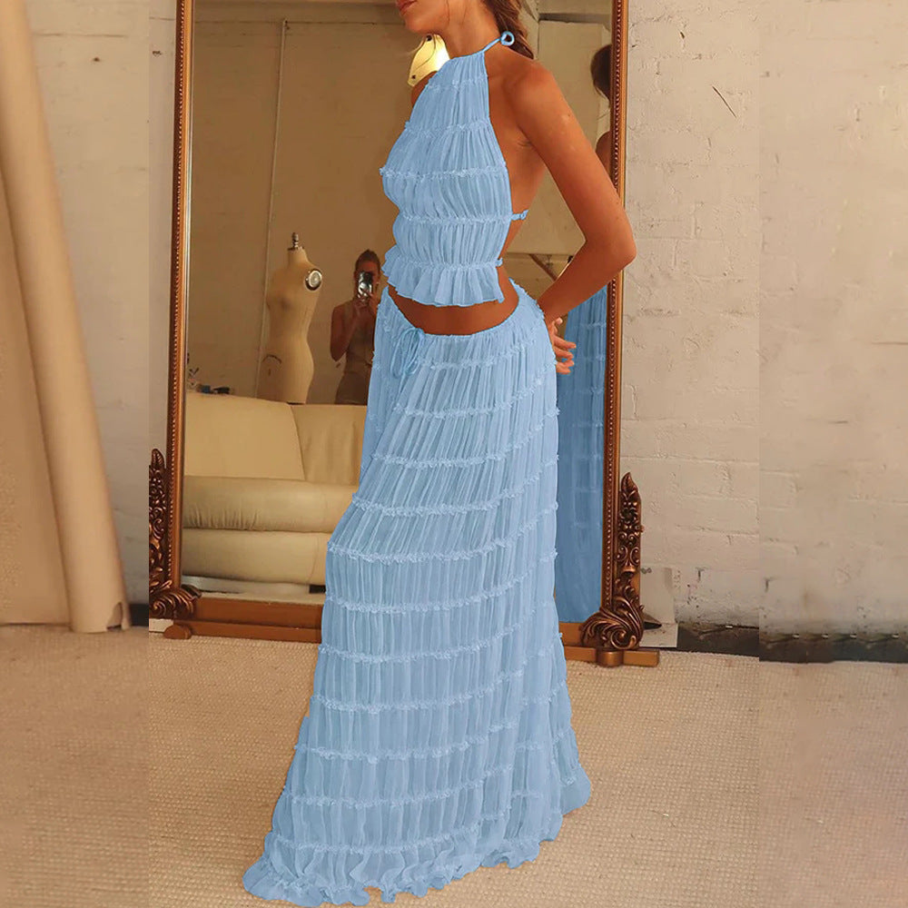 Infinity Beautiful 2pcs Dress Set – Halter Crop Top & Pleated Skirt - Infinity Beautiful Boutique