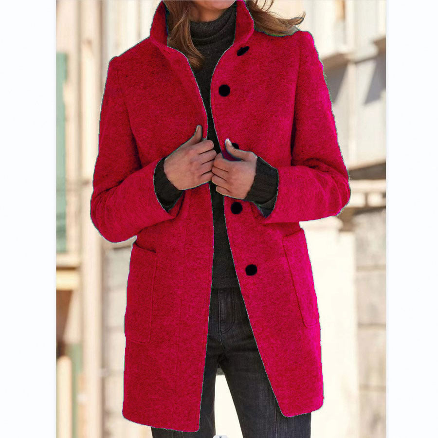 Fashion Stand Collar Woolen Coat With Pockets Fall Winter Casual Button Outwear For Women Clothing - Infinity Beautiful Boutique