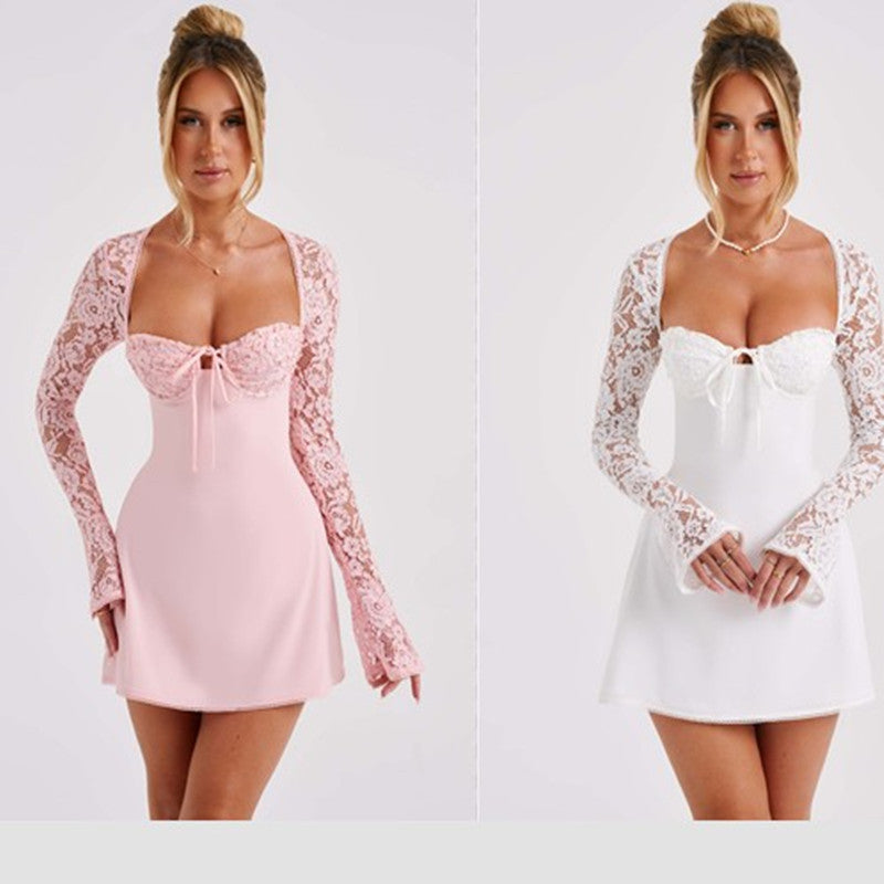 Infinity Beautiful Corset Lace Dress – Y2K Backless Lace-Up Style with Long Sleeves - Infinity Beautiful Boutique