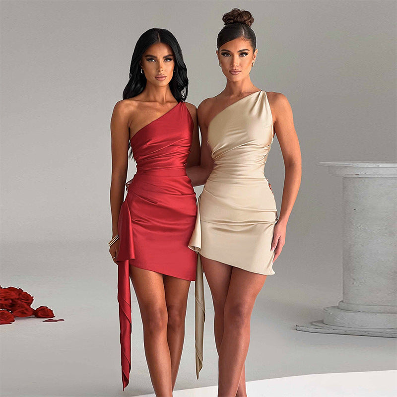 Infinity Beautiful One-Shoulder Mini Dress – Sexy Slim Backless Style for Party & Wedding