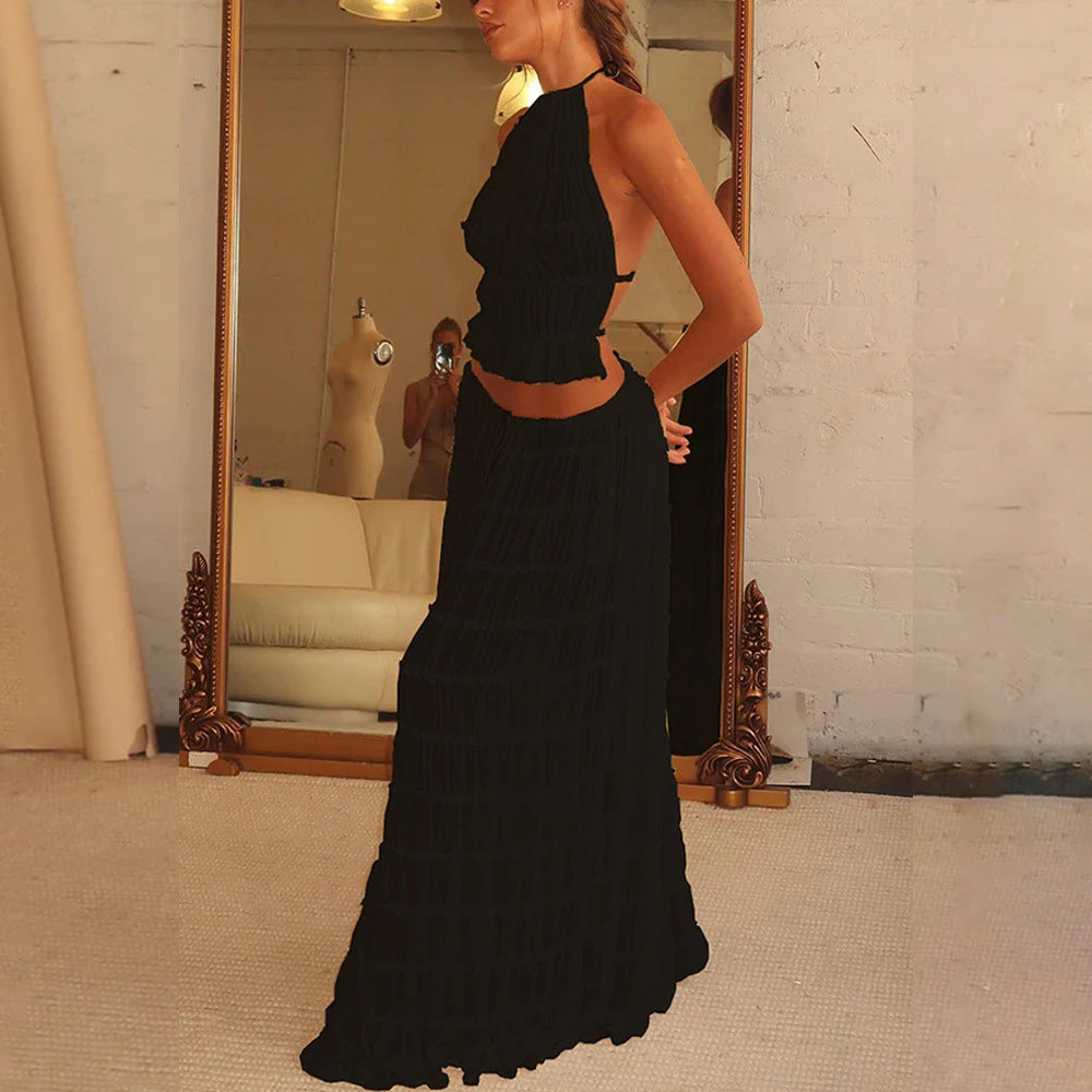 Infinity Beautiful 2pcs Dress Set – Halter Crop Top & Pleated Skirt - Infinity Beautiful Boutique