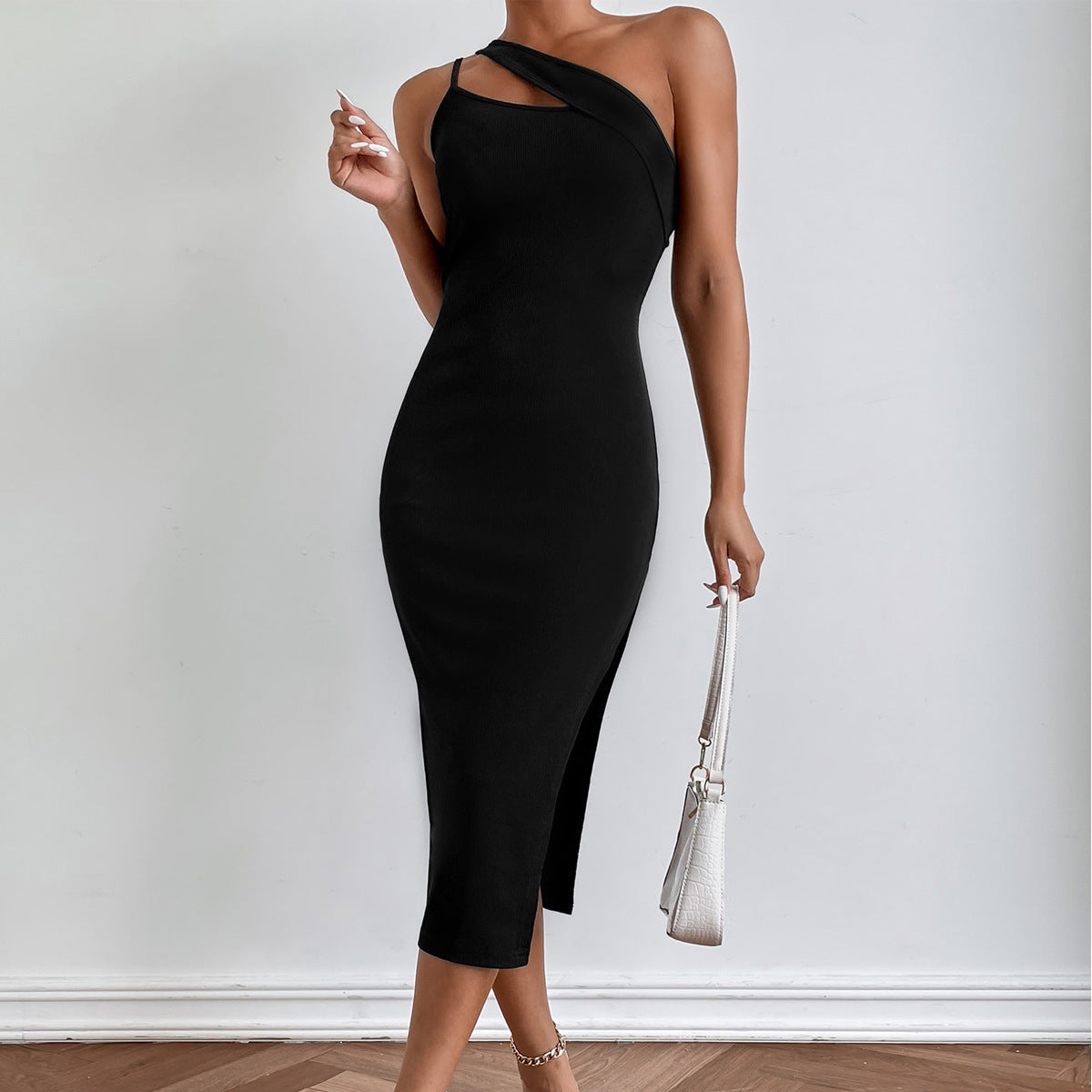 Slit Shoulder Bag Hip Skirt Irregular Slim Slimming Open Back Dress - Infinity Beautiful Boutique