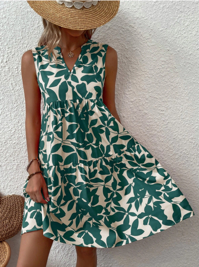 Infinity Beautiful Boho Pleated Dress – Sleeveless V-Neck Summer Beach Style