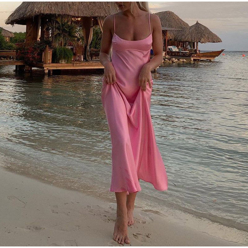 Infinity Beautiful Elegant Satin Slip Dress – Sleeveless, Backless, Summer Style