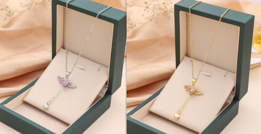 Infinity Beautiful Cupid Heart Necklace – Angel Wings & Crystal Tassel - Infinity Beautiful Boutique