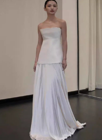 Infinity Beautiful Satin Tube Top Gown – Elegant White Engagement Morning Dress