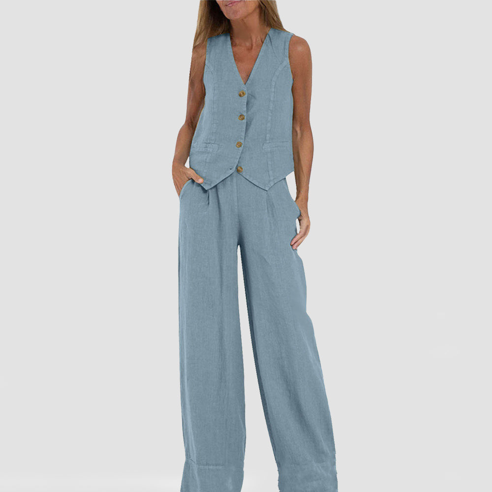 Infinity Beautiful Summer Vest Suit – V-Neck Sleeveless Top & Loose Trousers S, M, L, XL, XXL - Infinity Beautiful Boutique