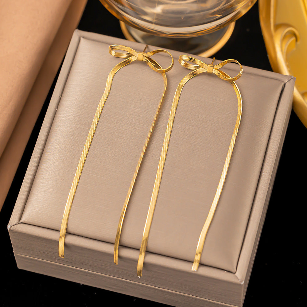 Infinity Beautiful Stainless Steel Herringbone Bow Earrings