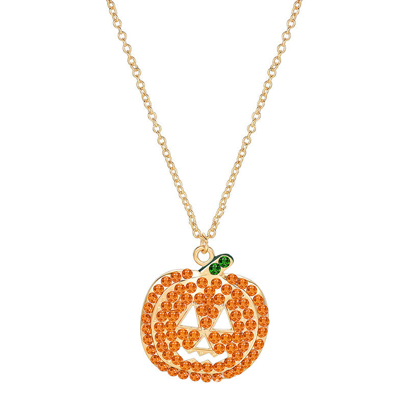 Skull Pumpkin Earrings Necklace Ring Jewelry Set