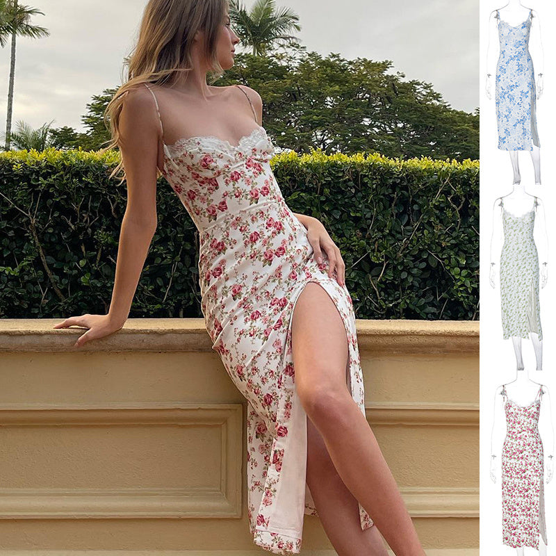 Infinity Beautiful Lace Floral Slit Dress – Sexy Summer Suspender Style - Infinity Beautiful Boutique