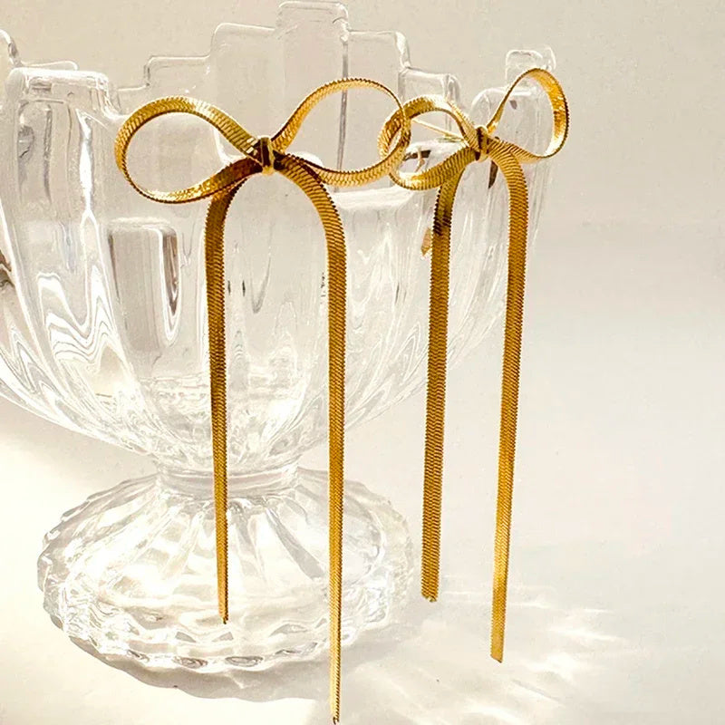 Infinity Beautiful Stainless Steel Herringbone Bow Earrings