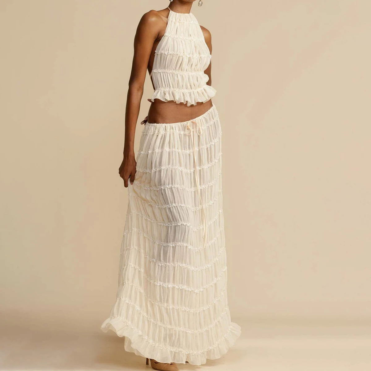 Infinity Beautiful 2pcs Dress Set – Halter Crop Top & Pleated Skirt - Infinity Beautiful Boutique