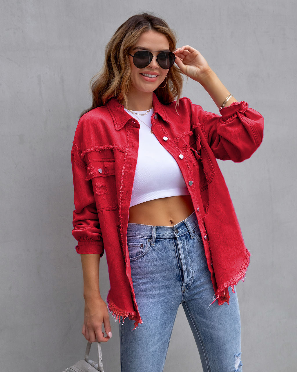 Infinity Beautiful Ripped Shirt Jacket – Casual Women’s Top for Spring & Autumn - Infinity Beautiful Boutique