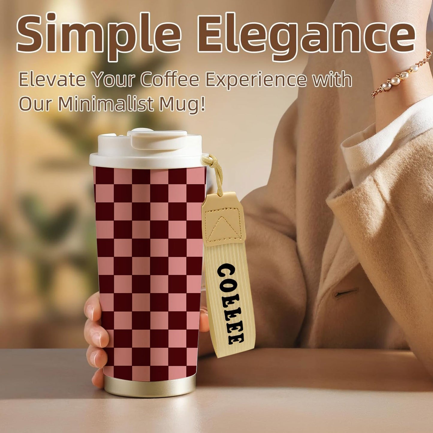 Classic Checkered Design Stainless Steel Travel Tumbler