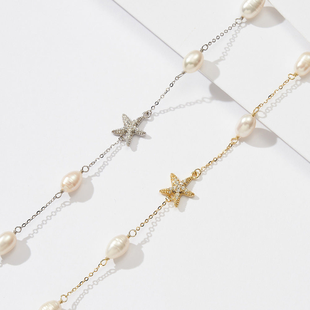 Infinity Beautiful Sterling Silver Pearl Starfish Necklace