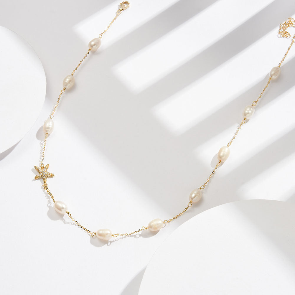 Infinity Beautiful Sterling Silver Pearl Starfish Necklace