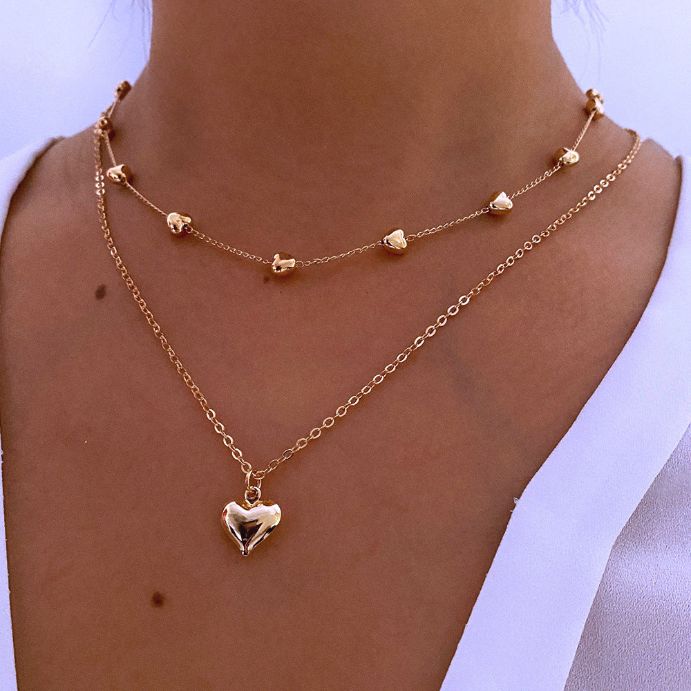 Double-layer Heart Pendant Fine Chain Necklace For Women Multilayer Gold Color Metal Necklaces Fashion Jewelry Accessories - Infinity Beautiful Boutique