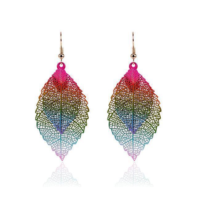 Infinity Beautiful Rainbow Leaf Earrings