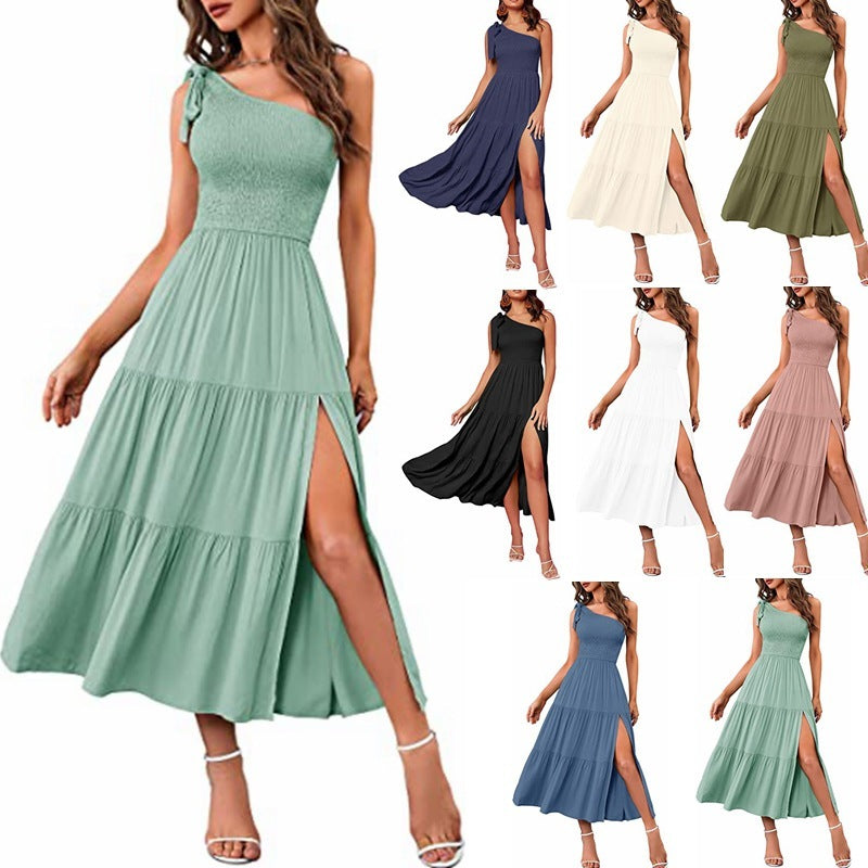 One-Shoulder Pleated Summer Dress - Infinity Beautiful Boutique