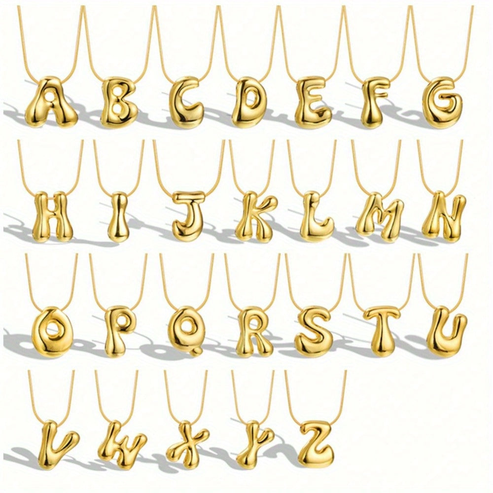 Initial Letter Necklace – 3D Pendant, Stainless Steel Chain