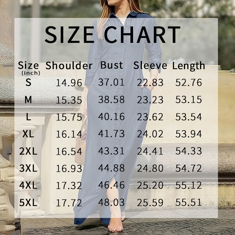 Womens Casual Button Down Denim Maxi Dress Long Sleeve Long Jean Dresses With Pockets