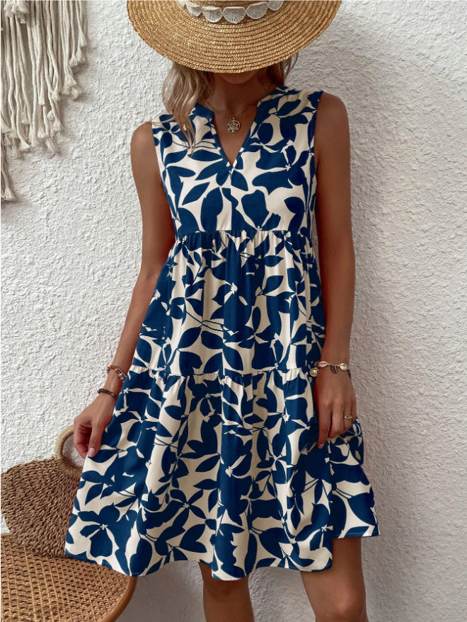 Infinity Beautiful Boho Pleated Dress – Sleeveless V-Neck Summer Beach Style