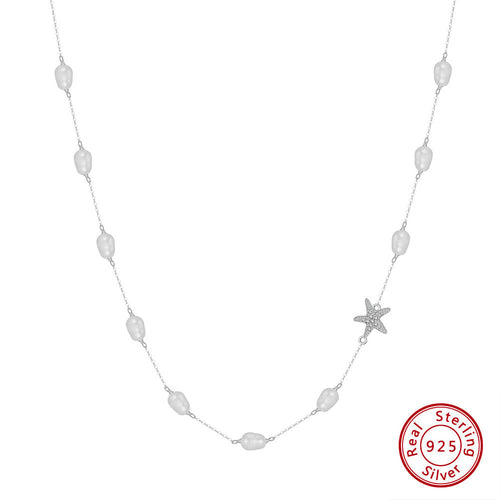 Infinity Beautiful Sterling Silver Pearl Starfish Necklace