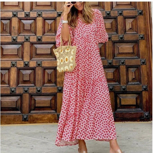 Infinity Beautiful Boho V-Neck Maxi Dress – Vintage Print Summer Style for Women