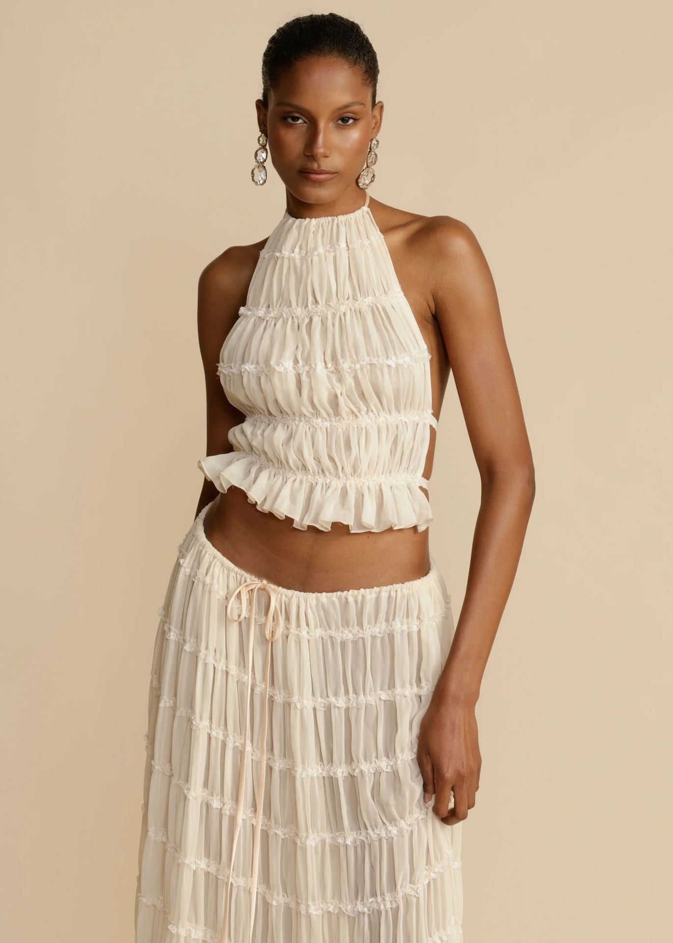 Infinity Beautiful 2pcs Dress Set – Halter Crop Top & Pleated Skirt - Infinity Beautiful Boutique