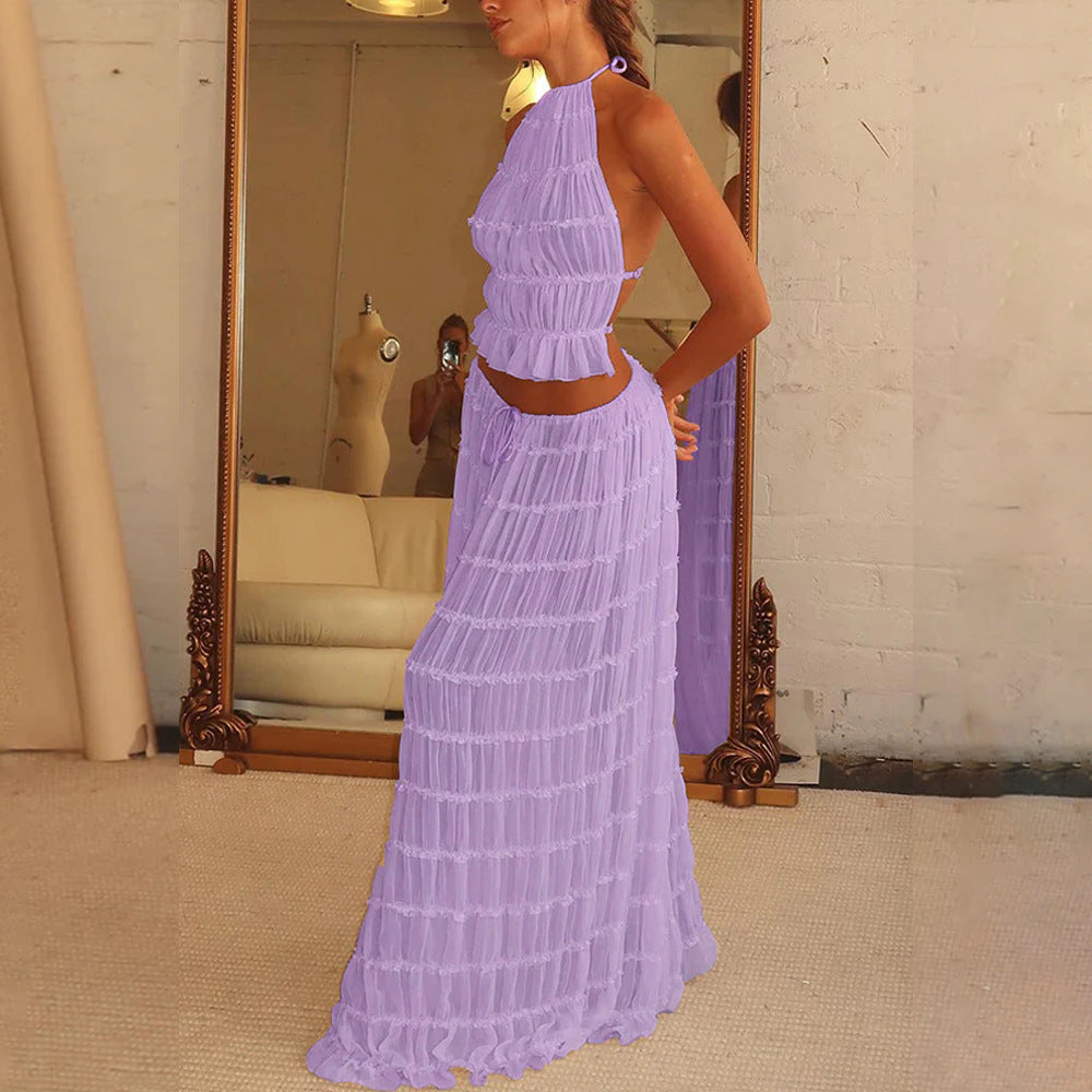 Infinity Beautiful 2pcs Dress Set – Halter Crop Top & Pleated Skirt - Infinity Beautiful Boutique