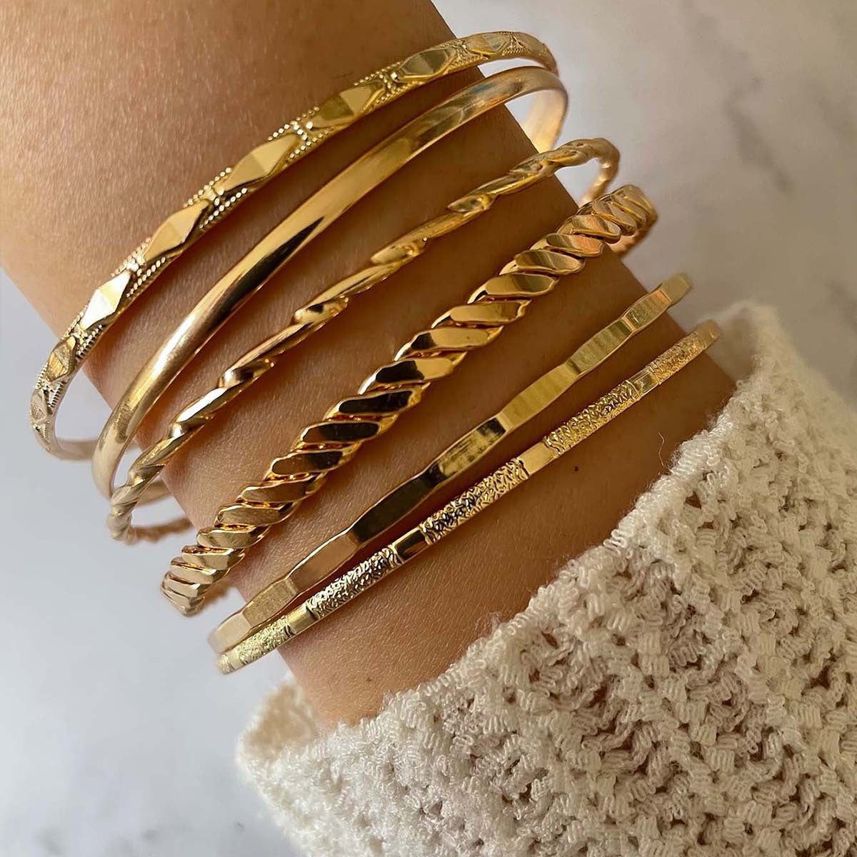 Bohemian Metal Chain Bracelet Set For Women Geometric Gold Color Thick Link Chain Bangle Female Fashion Jewelry - Infinity Beautiful Boutique