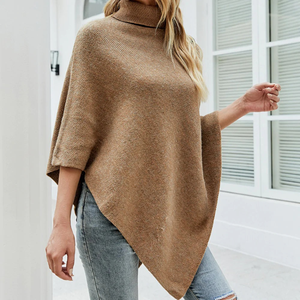 Womens Turtleneck Poncho With Side Buttons Details - Infinity Beautiful Boutique
