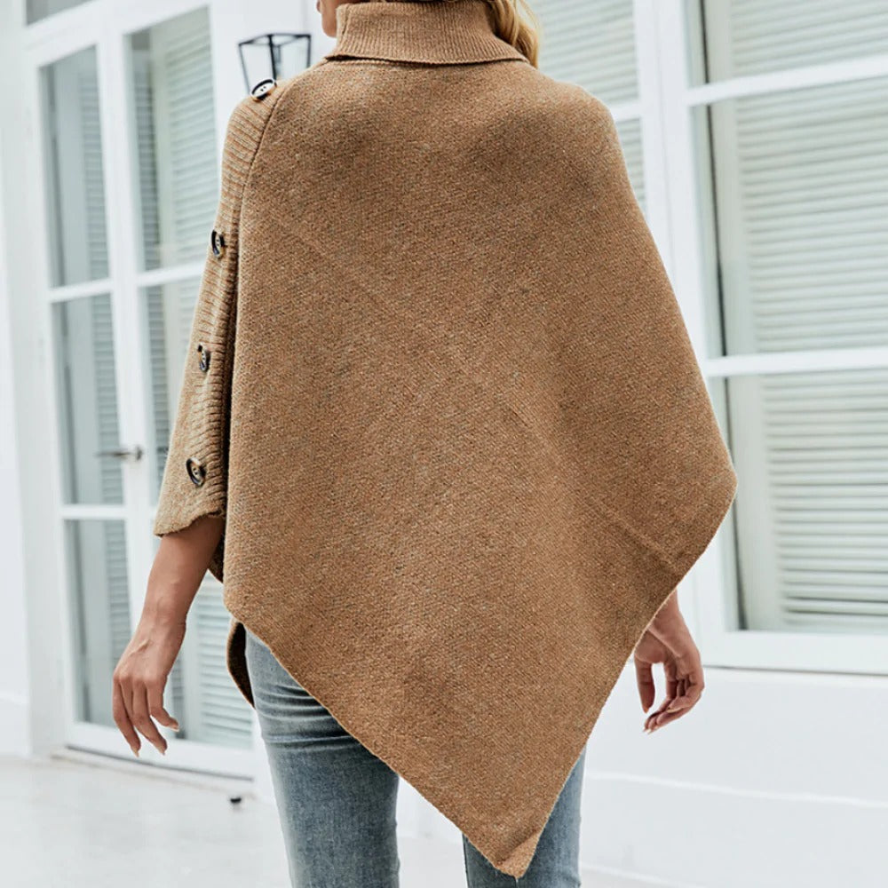 Womens Turtleneck Poncho With Side Buttons Details - Infinity Beautiful Boutique