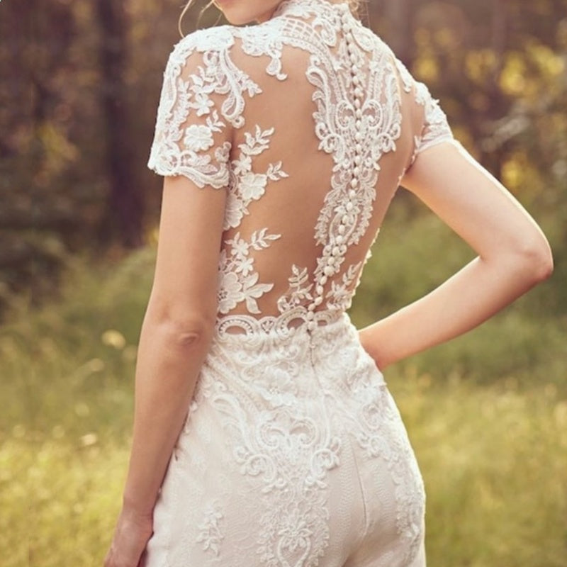 Infinity Beautiful Bridal Pantsuit – Short Sleeve Wedding Jumpsuit for Modern Brides - Infinity Beautiful Boutique