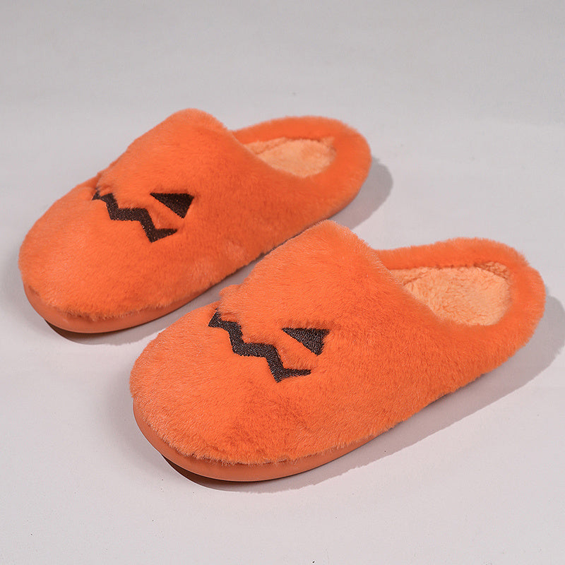 Cute Halloween Pumpkin Slippers Winter Warm Plush Bedroom Floor Home Slippers Casual Slip On Comfortable Cozy Indoor House Shoes - Infinity Beautiful Boutique