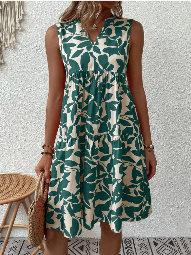 Infinity Beautiful Boho Pleated Dress – Sleeveless V-Neck Summer Beach Style