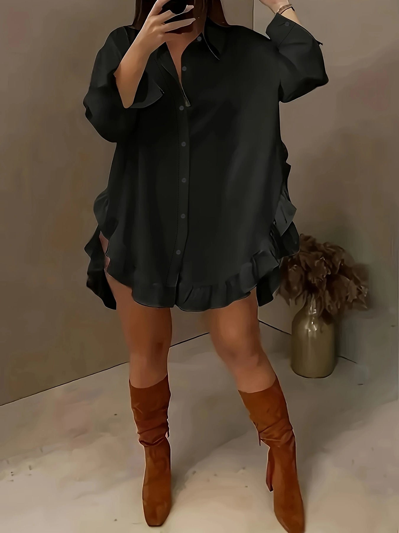 Infinity Beautiful Ruffle Hem Shirt – Casual Long Sleeve with Feminine Flair - Infinity Beautiful Boutique