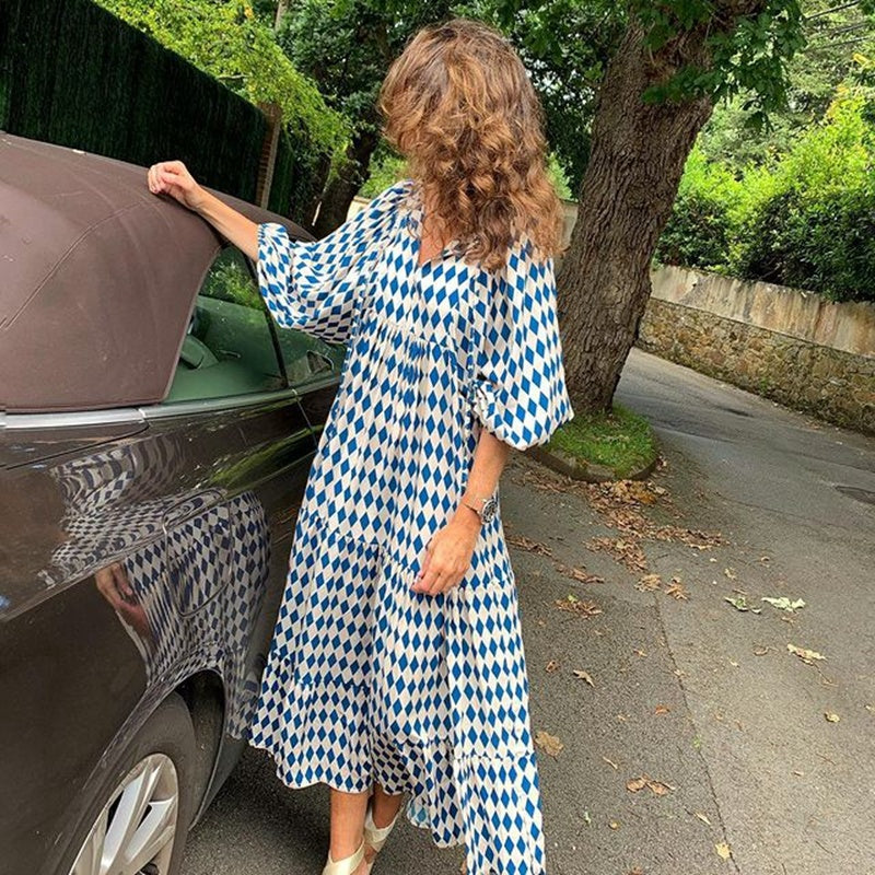 Infinity Beautiful Boho V-Neck Maxi Dress – Vintage Print Summer Style for Women