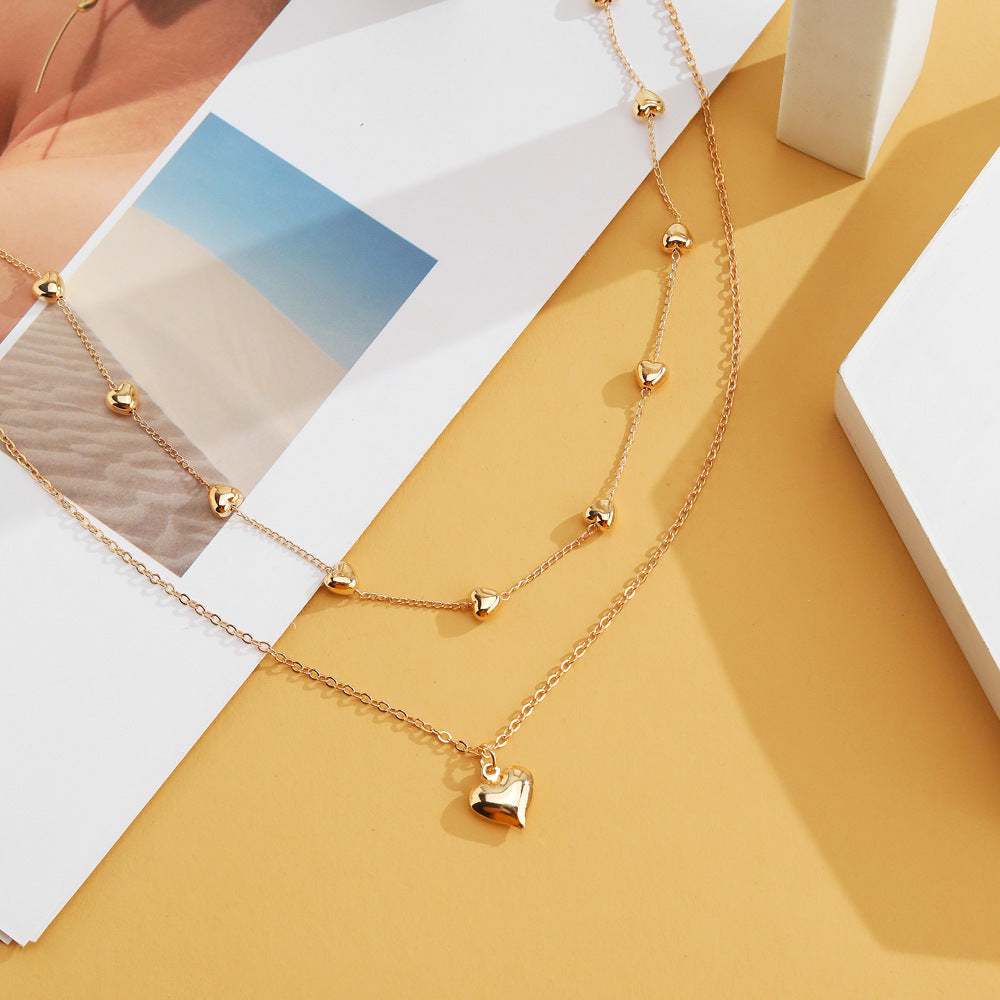 Double-layer Heart Pendant Fine Chain Necklace For Women Multilayer Gold Color Metal Necklaces Fashion Jewelry Accessories - Infinity Beautiful Boutique