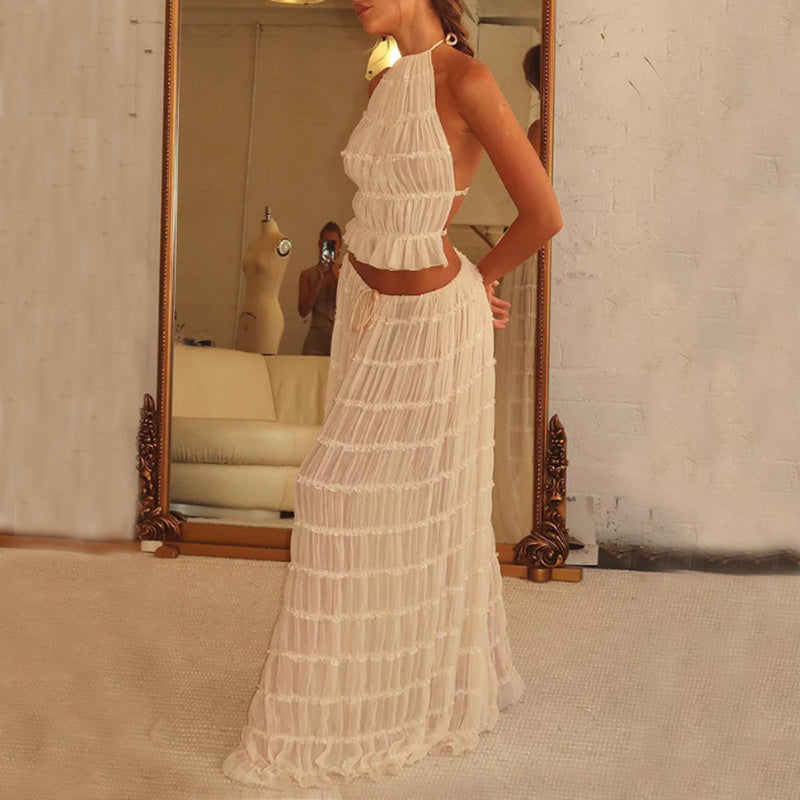 Infinity Beautiful 2pcs Dress Set – Halter Crop Top & Pleated Skirt - Infinity Beautiful Boutique