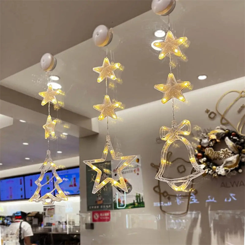 Christmas 3pcs LED Light Star Xmas Tree Hanging Sucker Lamp Window Ornaments Decoration For Home Xmas Navidad New Year Decor Christmas Decorations - Infinity Beautiful Boutique