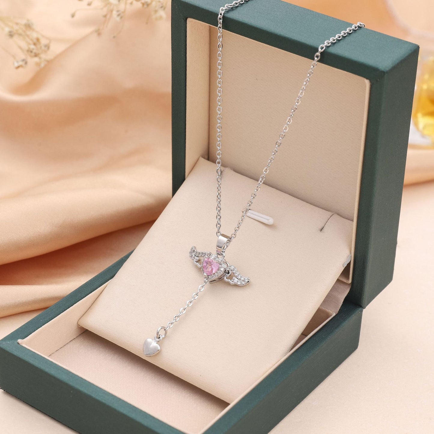 Infinity Beautiful Cupid Heart Necklace – Angel Wings & Crystal Tassel - Infinity Beautiful Boutique