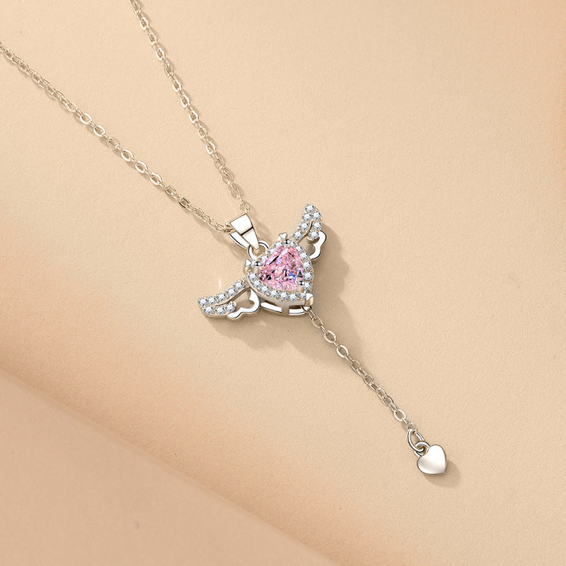 Infinity Beautiful Cupid Heart Necklace – Angel Wings & Crystal Tassel - Infinity Beautiful Boutique