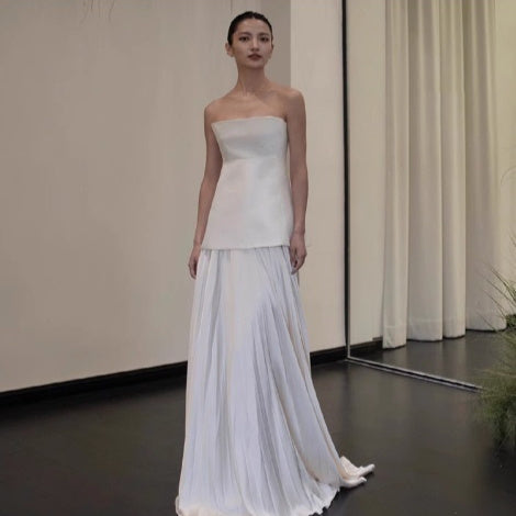 Infinity Beautiful Satin Tube Top Gown – Elegant White Engagement Morning Dress