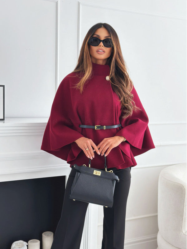 Batwing Sleeve Belted Cloak Jacket – Chic Woolen Sweater Top for Women - Infinity Beautiful Boutique
